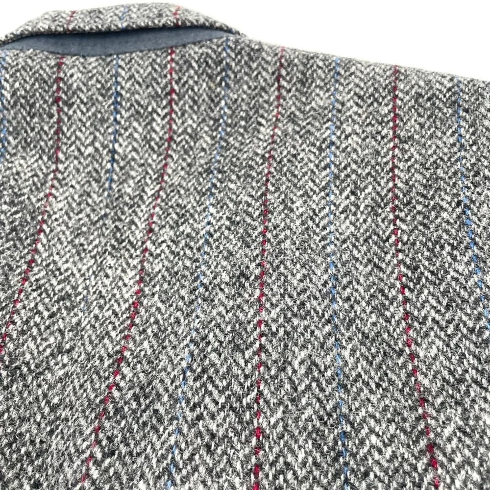 Lands End Harris Tweed Blazer Mens 38R Grey Herringbone Scottish Wool Sport Coat